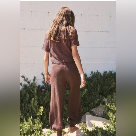 Free People FP‎ Beach brown Nolan short sleeve v-neck top harem joggers set - Picture 1 of 3